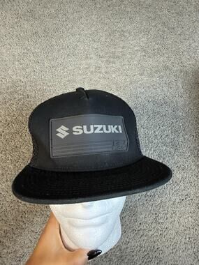 Suzuki Hat Cap Snap Back Trucker Mens One Size Black Mesh Patch Logo Biker